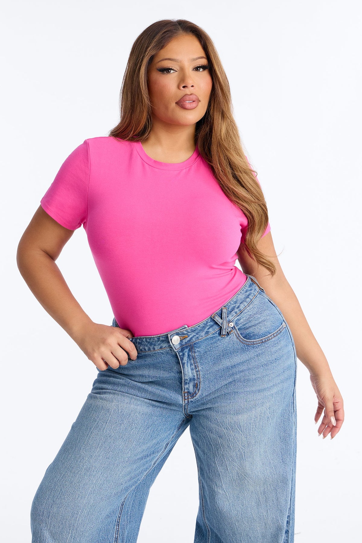 Cambria Short Sleeve Bodysuit - Fuchsia