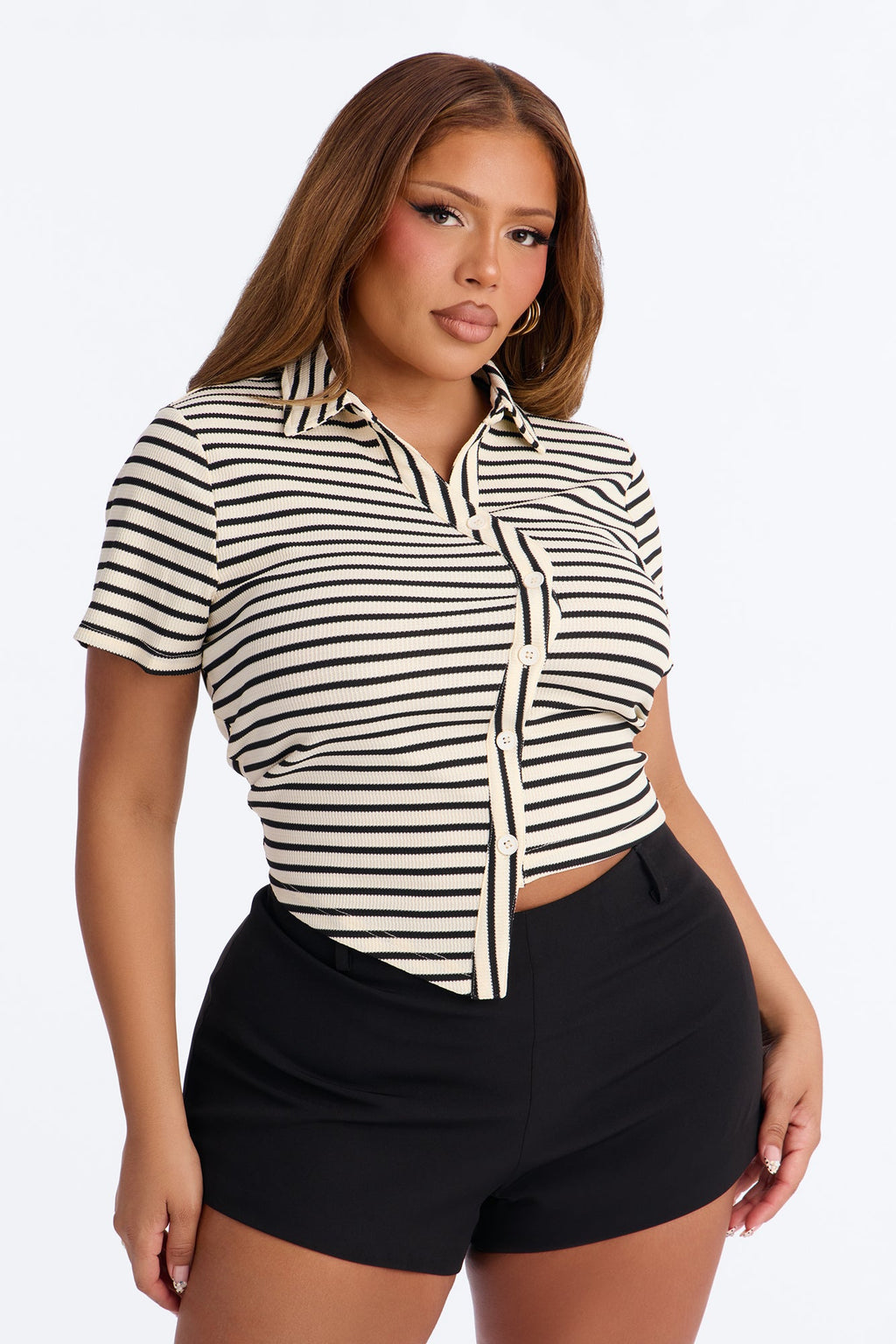 High Strung Asymmetrical Button Up Shirt - Cream/combo