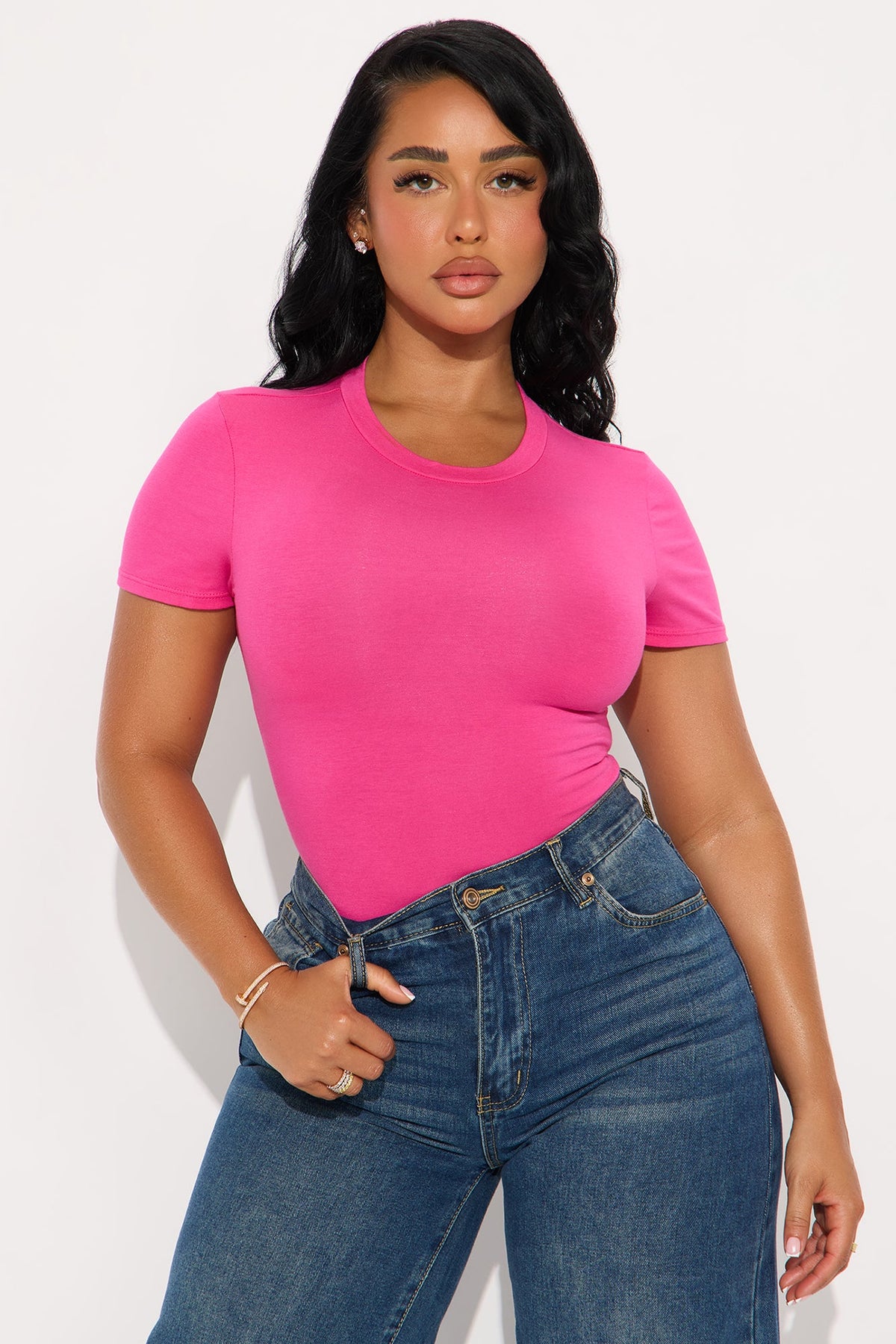 Cambria Short Sleeve Bodysuit - Fuchsia
