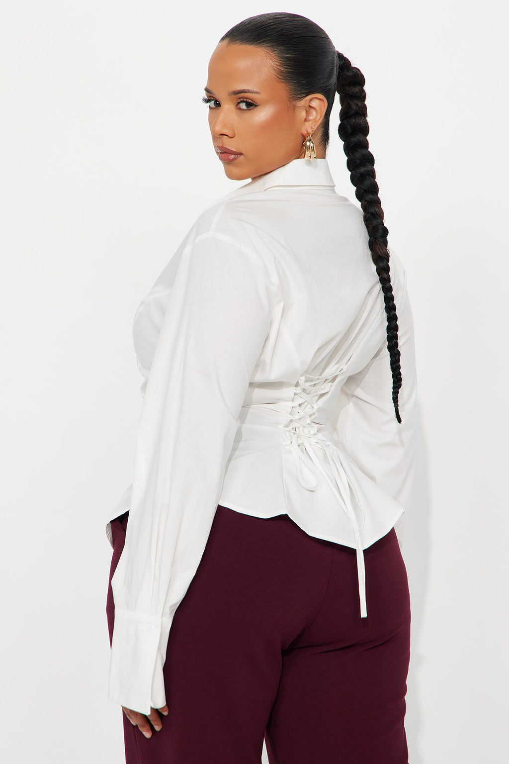 Too Much Fun Lace Up Poplin Shirt - White