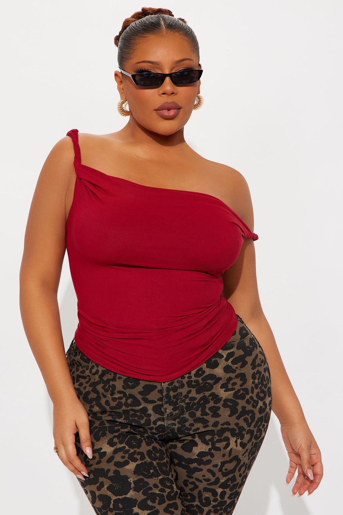 Ingrid Off Shoulder Ribbed Top - Red