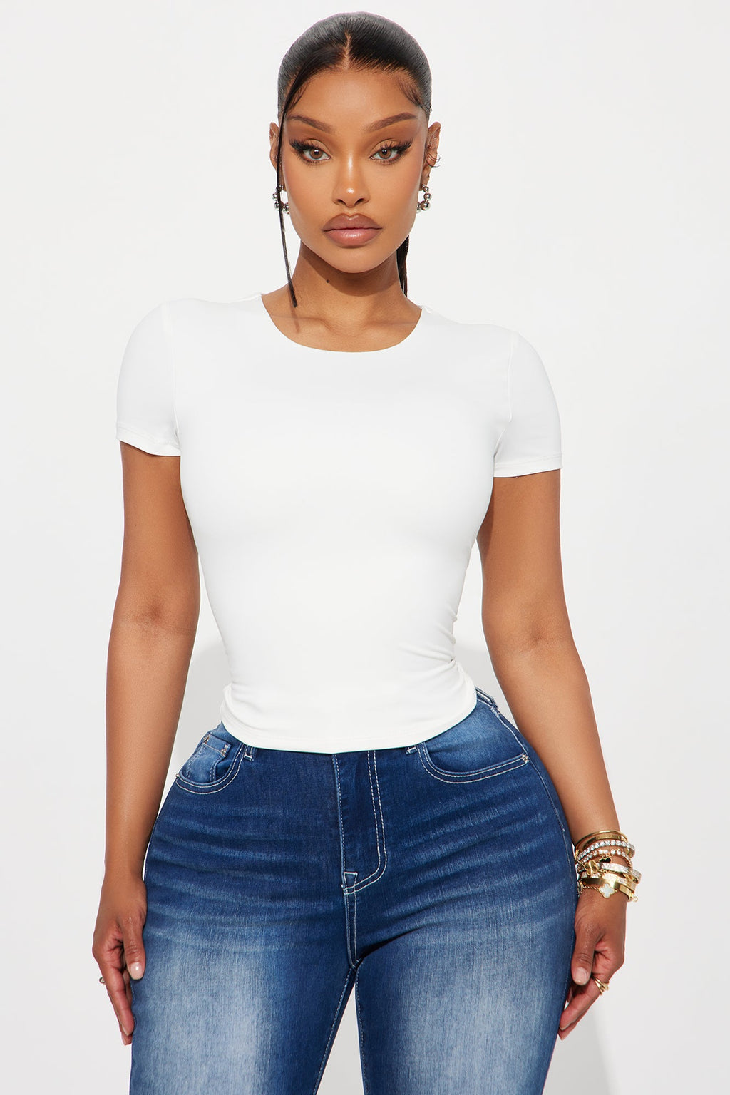 Smooth Double Lined Short Sleeve Crew Neck Baby Tee - White