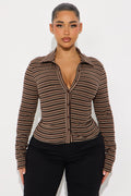 Trudy Striped Button Up Shirt - Brown/combo