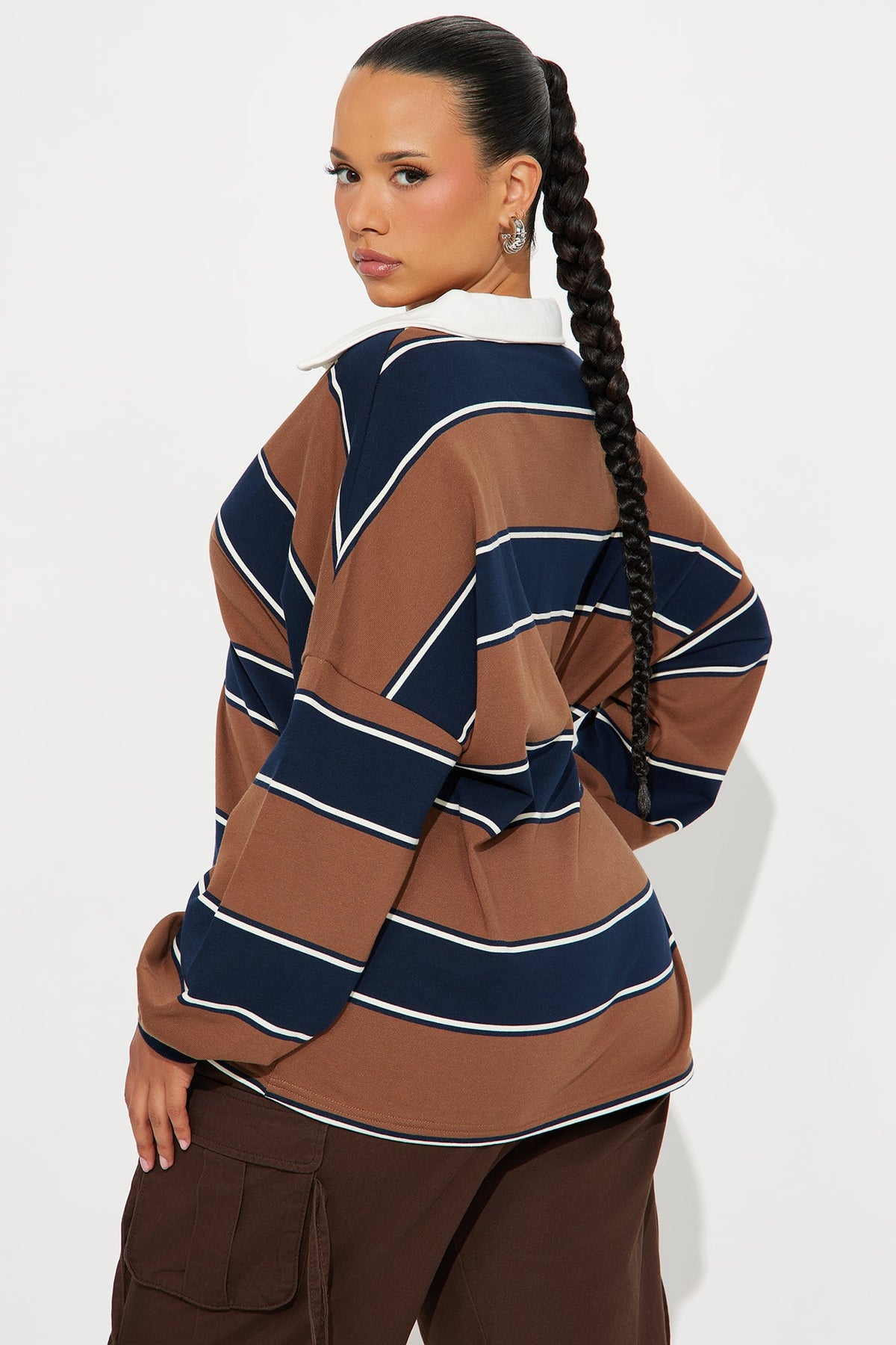 Emerson Long Sleeve Polo Top - Brown/combo