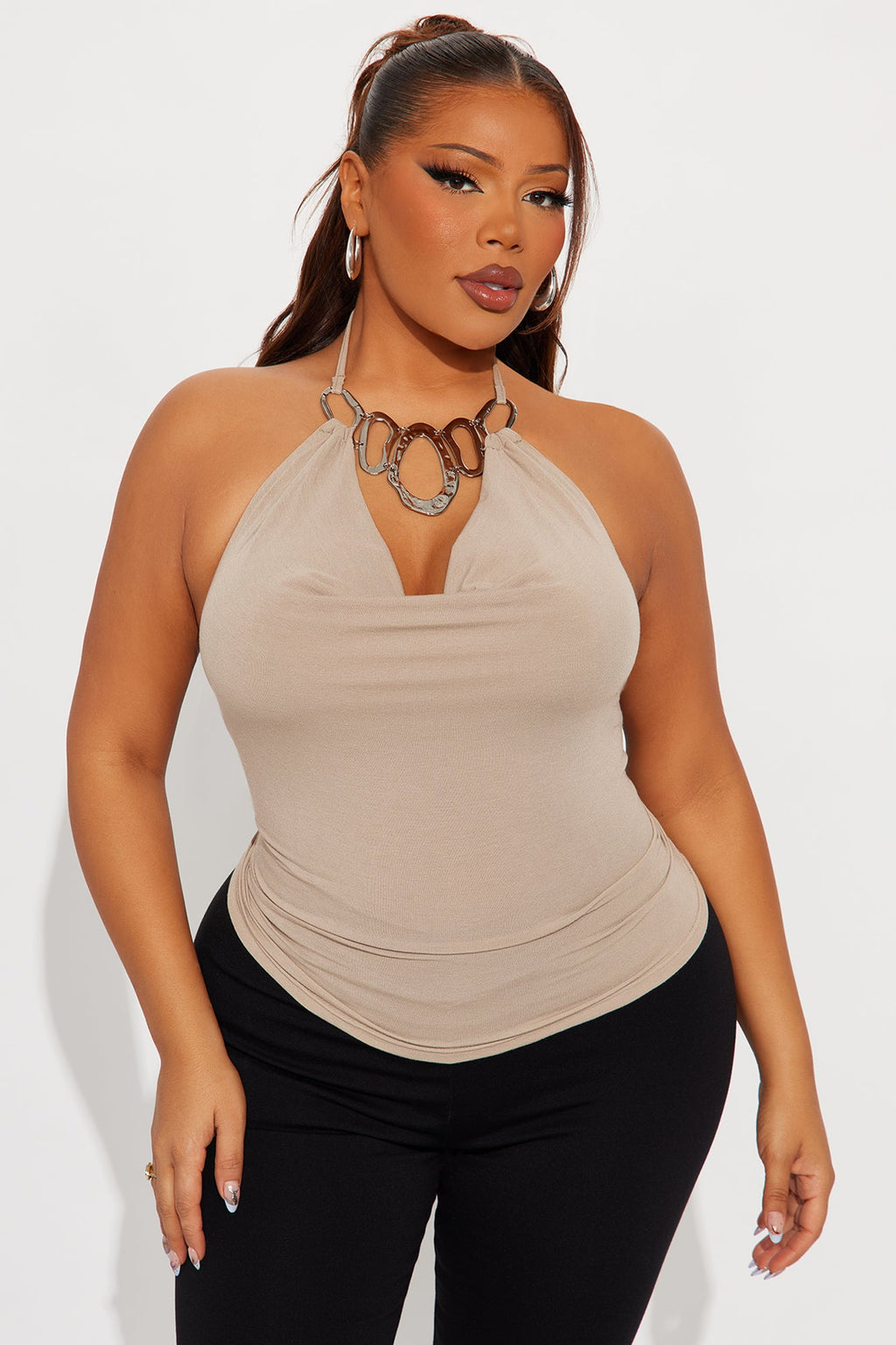 Cammy Cowl Neck Halter Top - Mocha