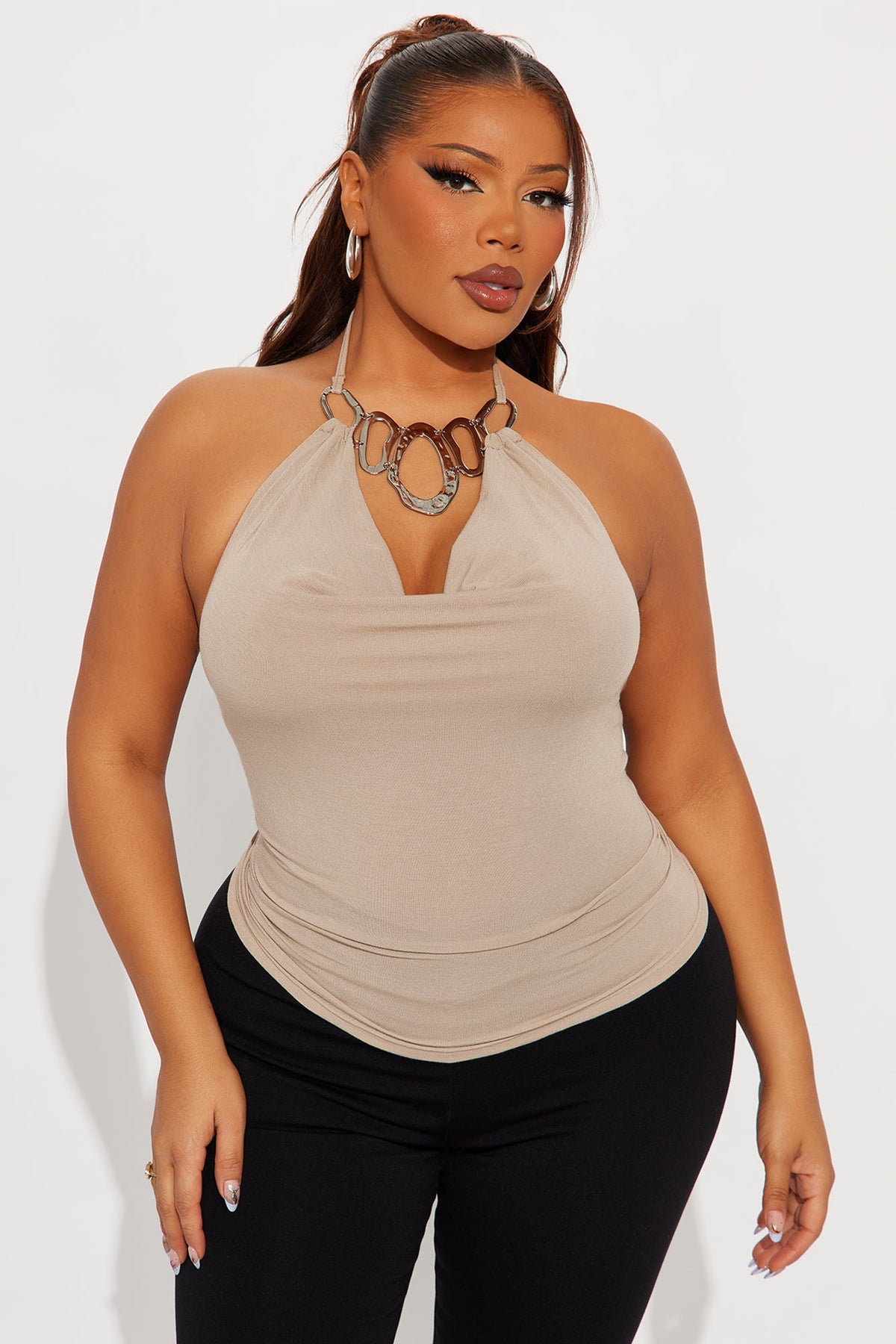 Cammy Cowl Neck Halter Top - Mocha