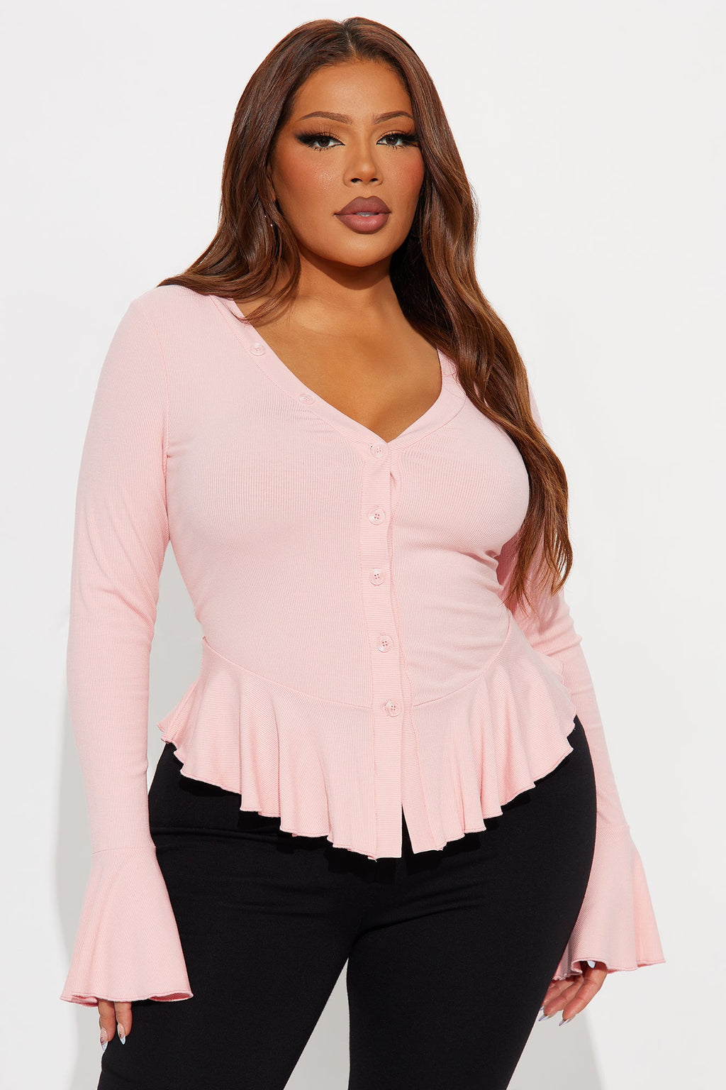 Arrow Long Sleeve Button Up Top - Pink