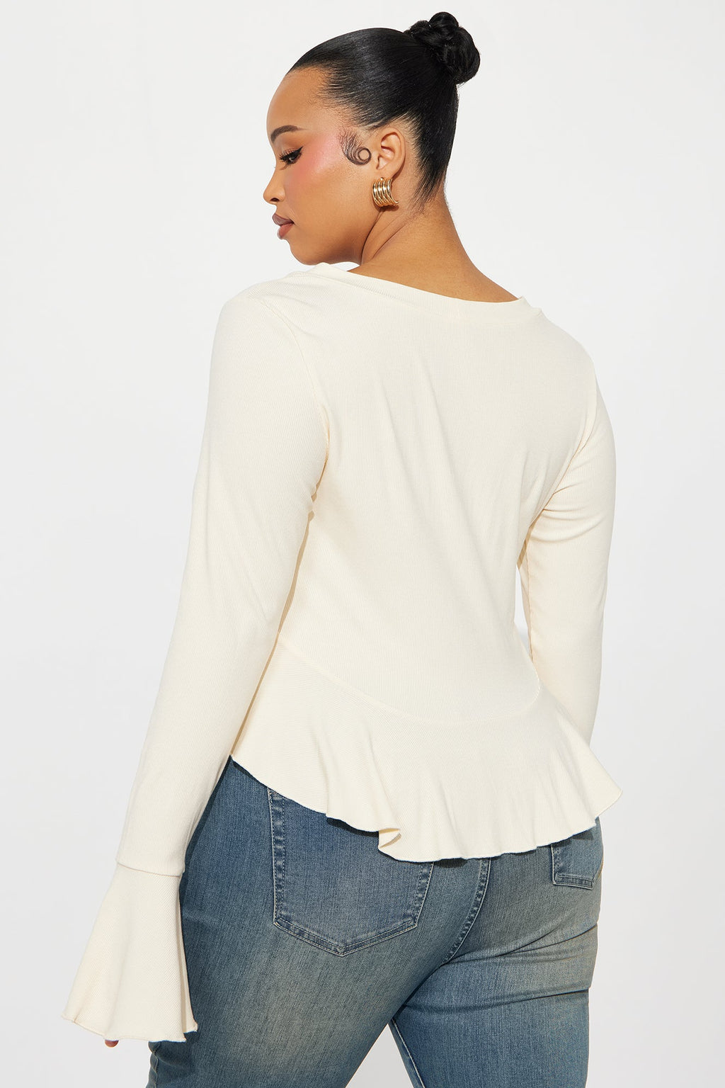 Arrow Long Sleeve Button Up Top - Ivory