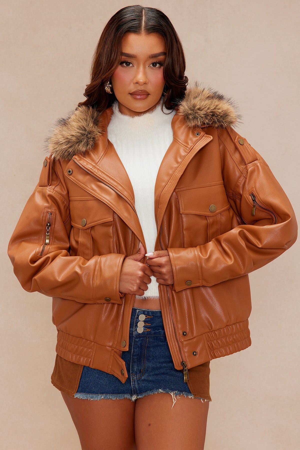 Riding Solo Faux Leather Jacket - Cognac