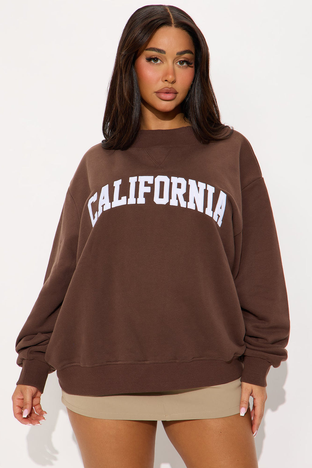California Mock Neck Oversized Sweatshirt - Brown