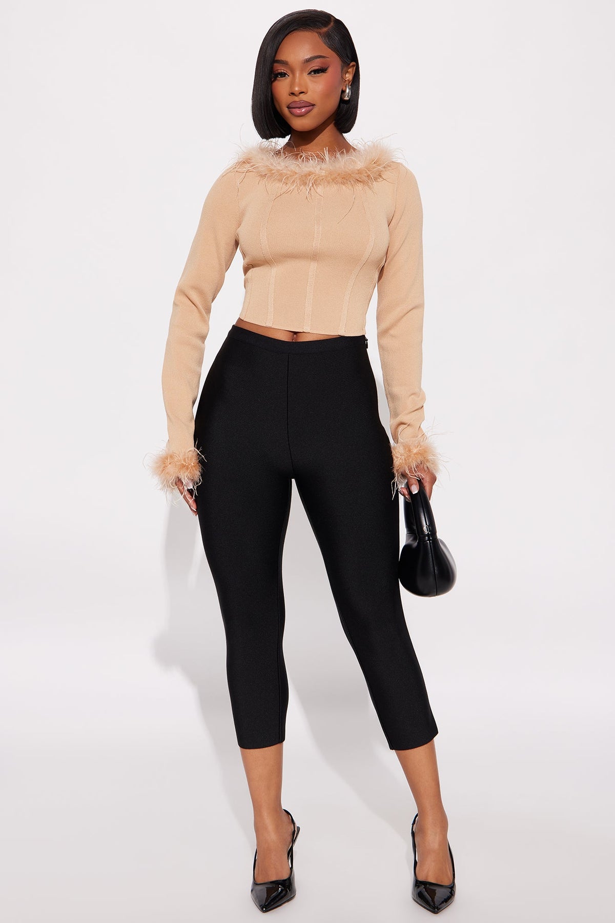 Party For Two Feather Sweater Top - Tan