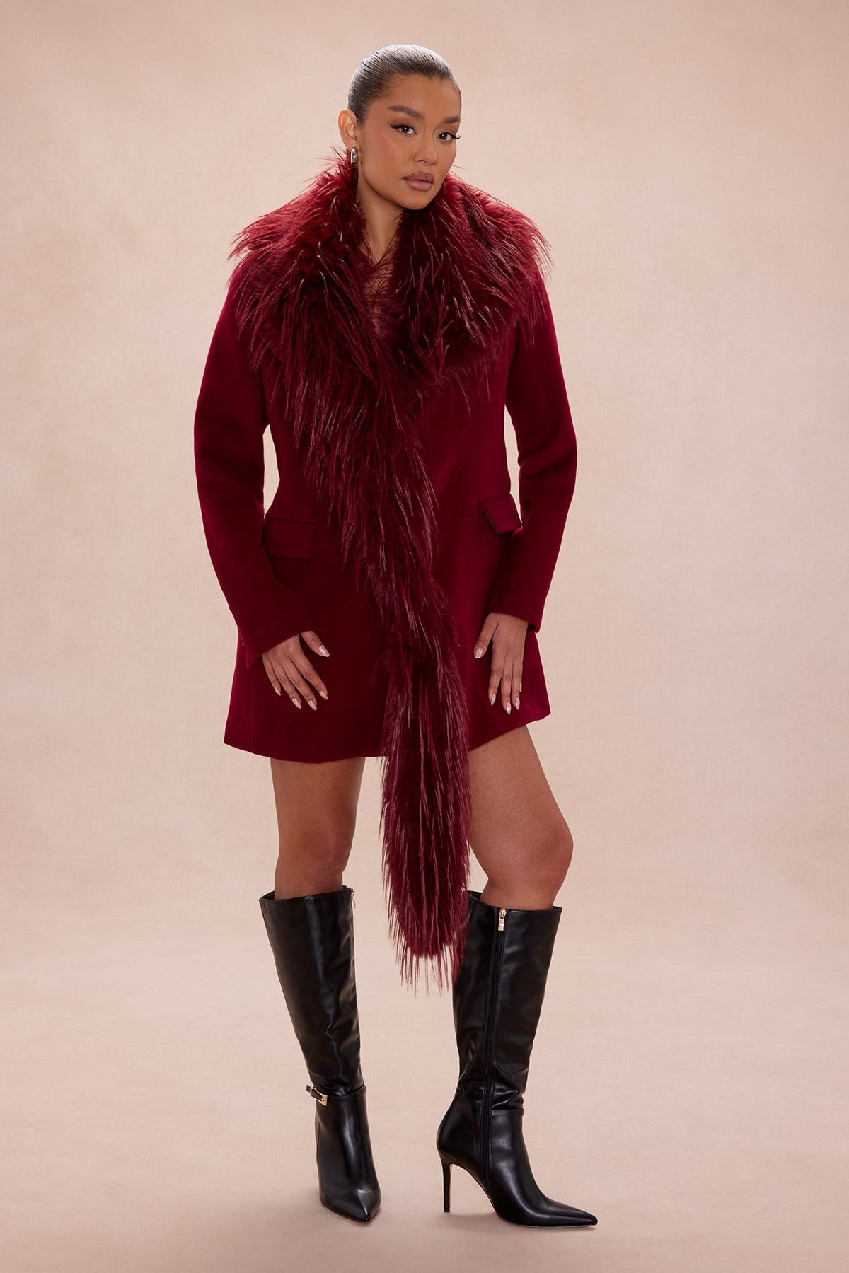 Amira Faux Fur Trim Jacket - Wine