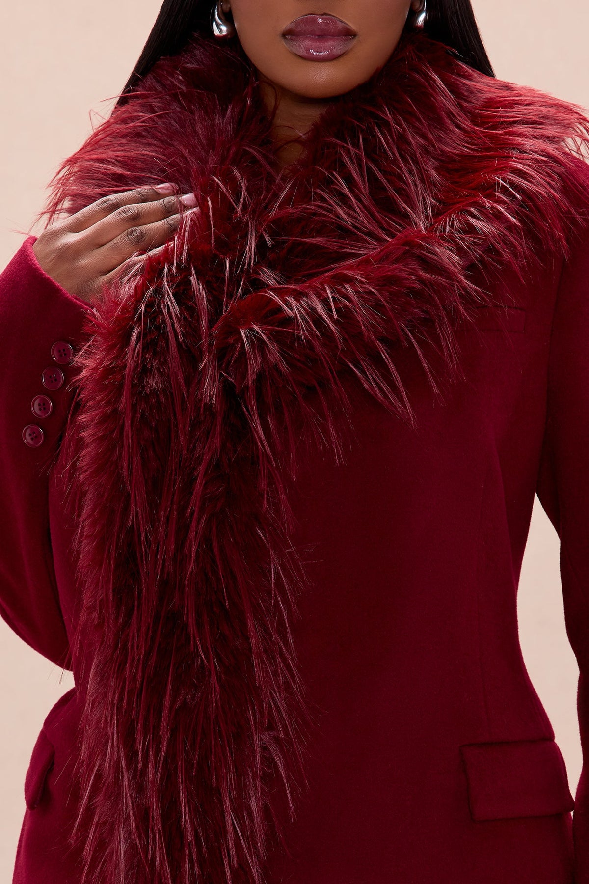 Amira Faux Fur Trim Jacket - Wine