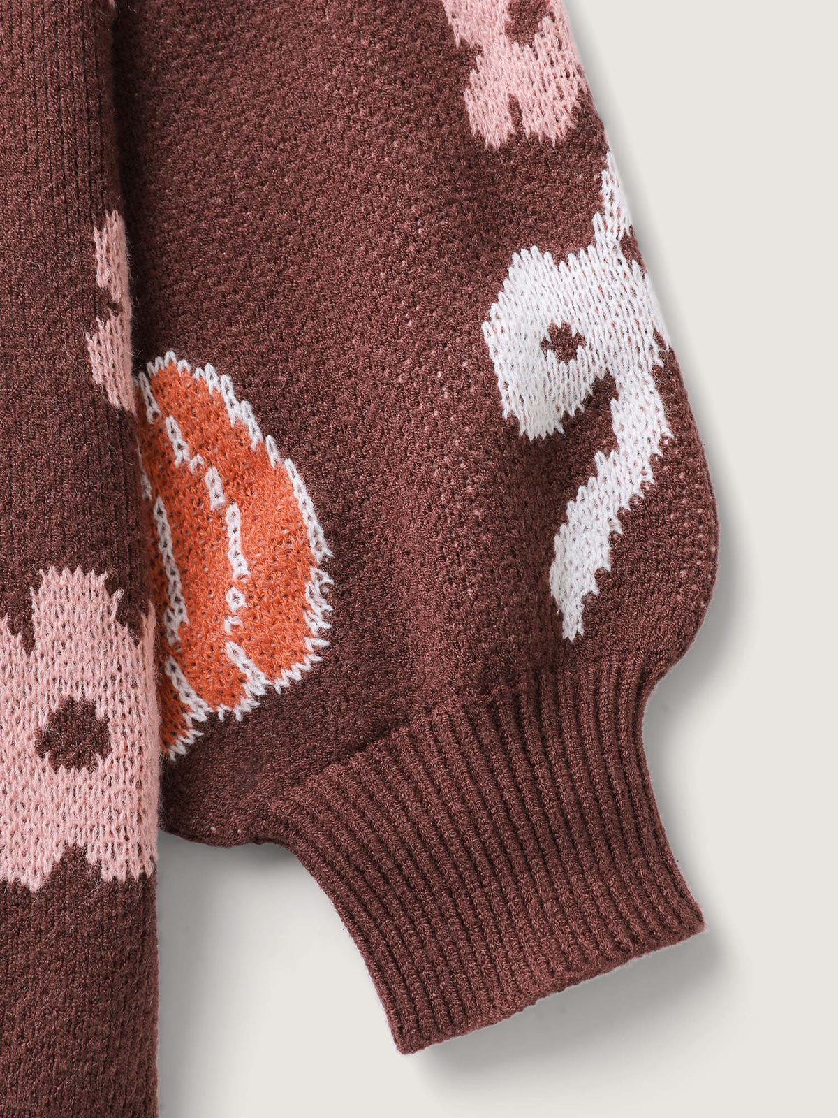 Pumpkin Print Ribbed Hem Pullover