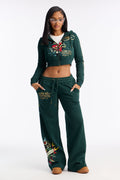 Ed Hardy Rhinestone Heart Fleece Zip Up Hoodie - Hunter Green