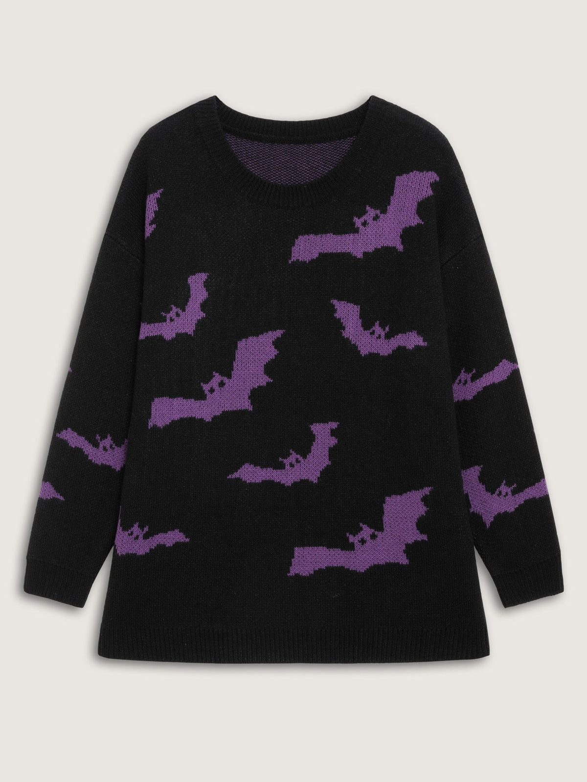 Bat Pattern Ribbed Neck Pullover