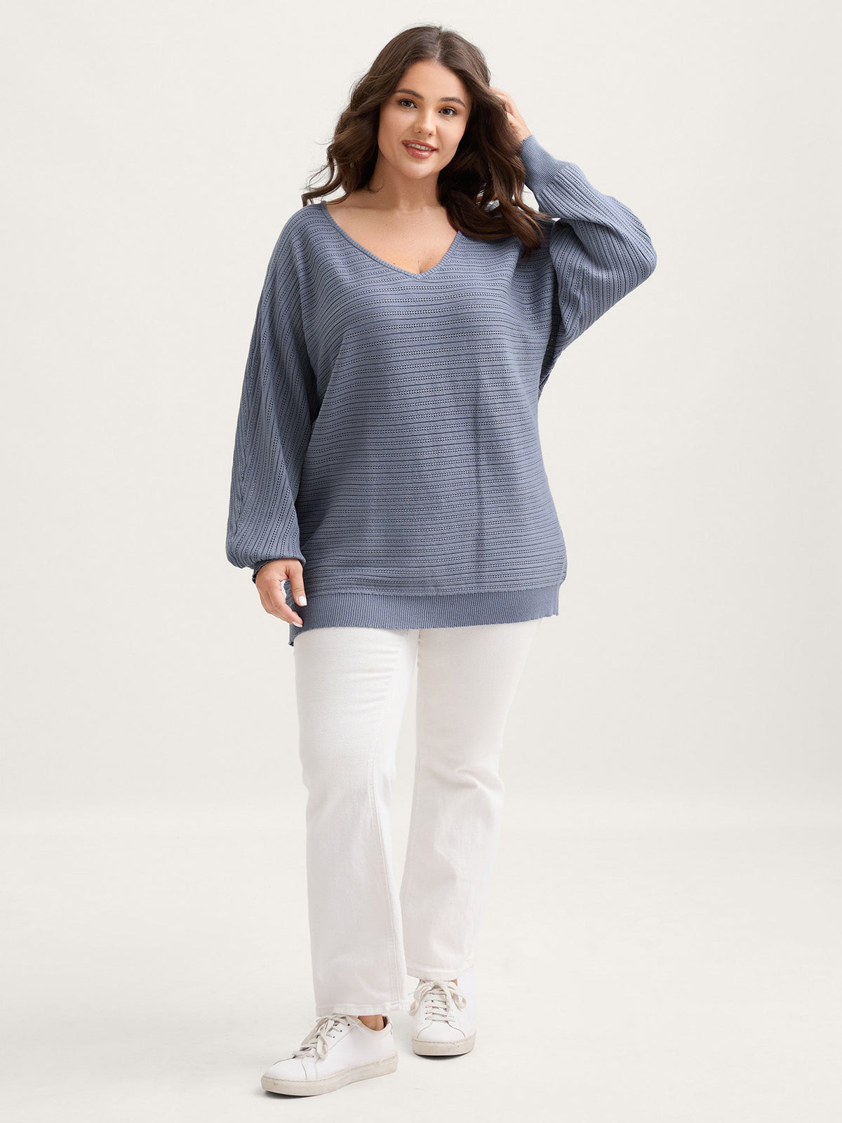 Supersoft Textured V-Neck Batwing Sleeve Pullover