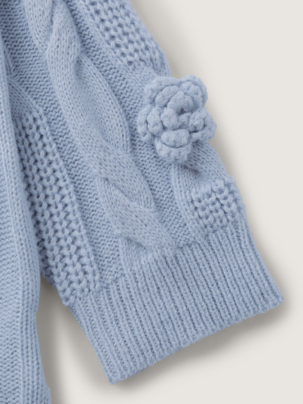 Twisted Texture Hand-Hooked Flowers Pullover