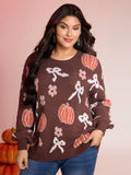 Pumpkin Print Ribbed Hem Pullover