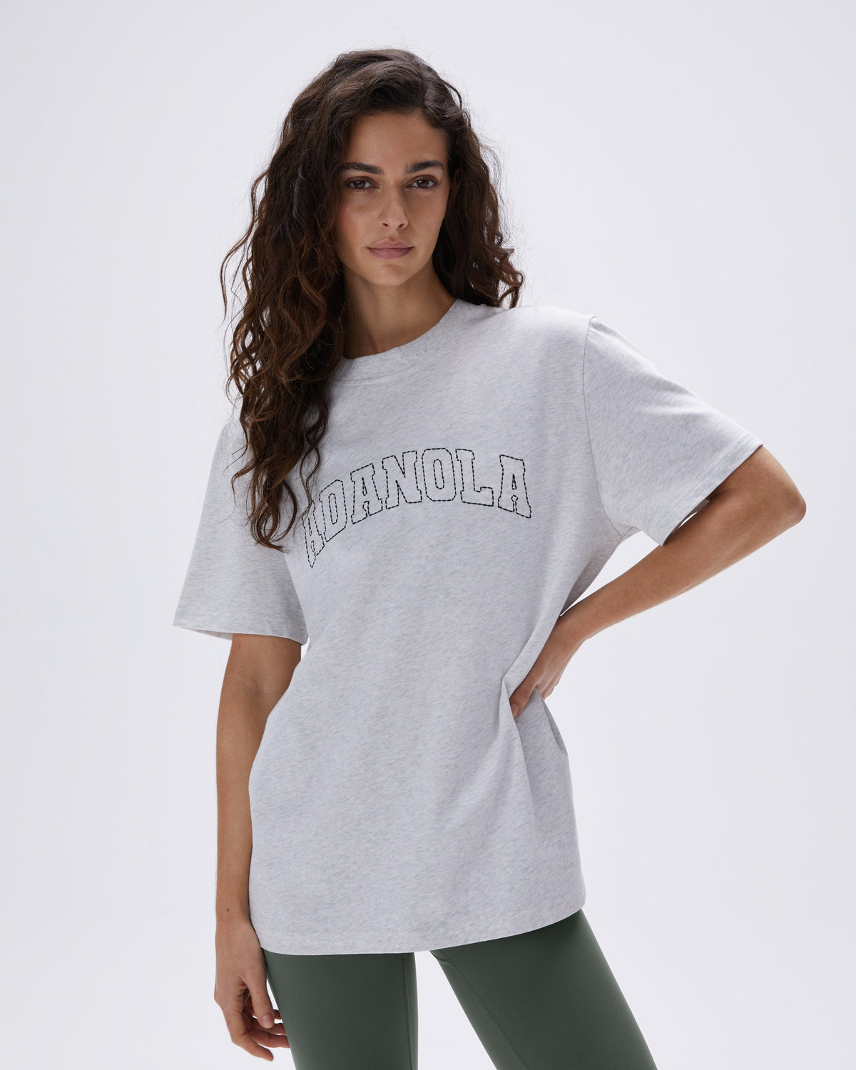 Varsity Stitch Short Sleeve Oversized T-shirt - Light Grey Melange/Black