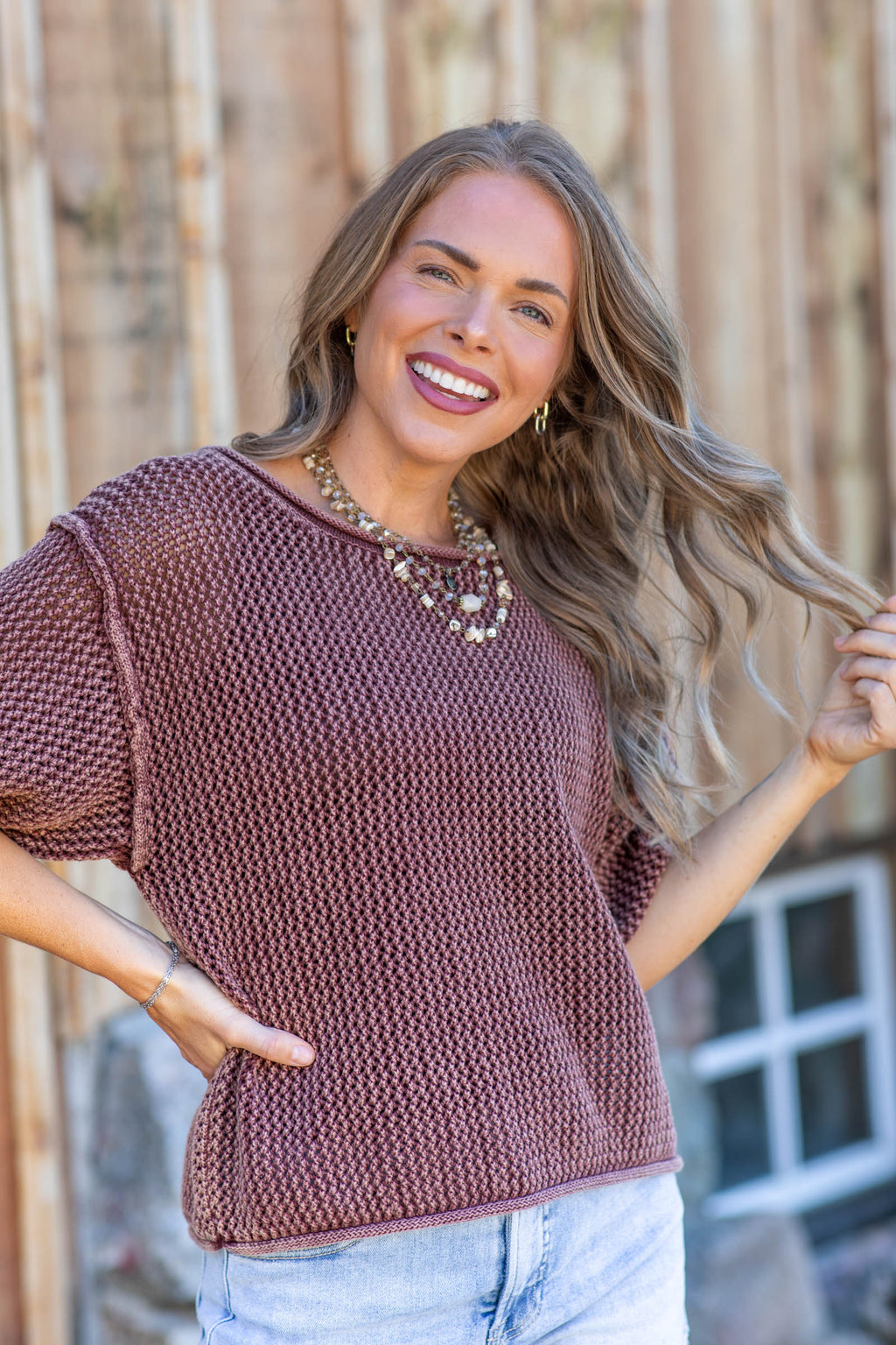 Washed Vintage Soft Boatneck Knit Top