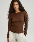 Panelled Long Sleeve Top - Mocha Brown