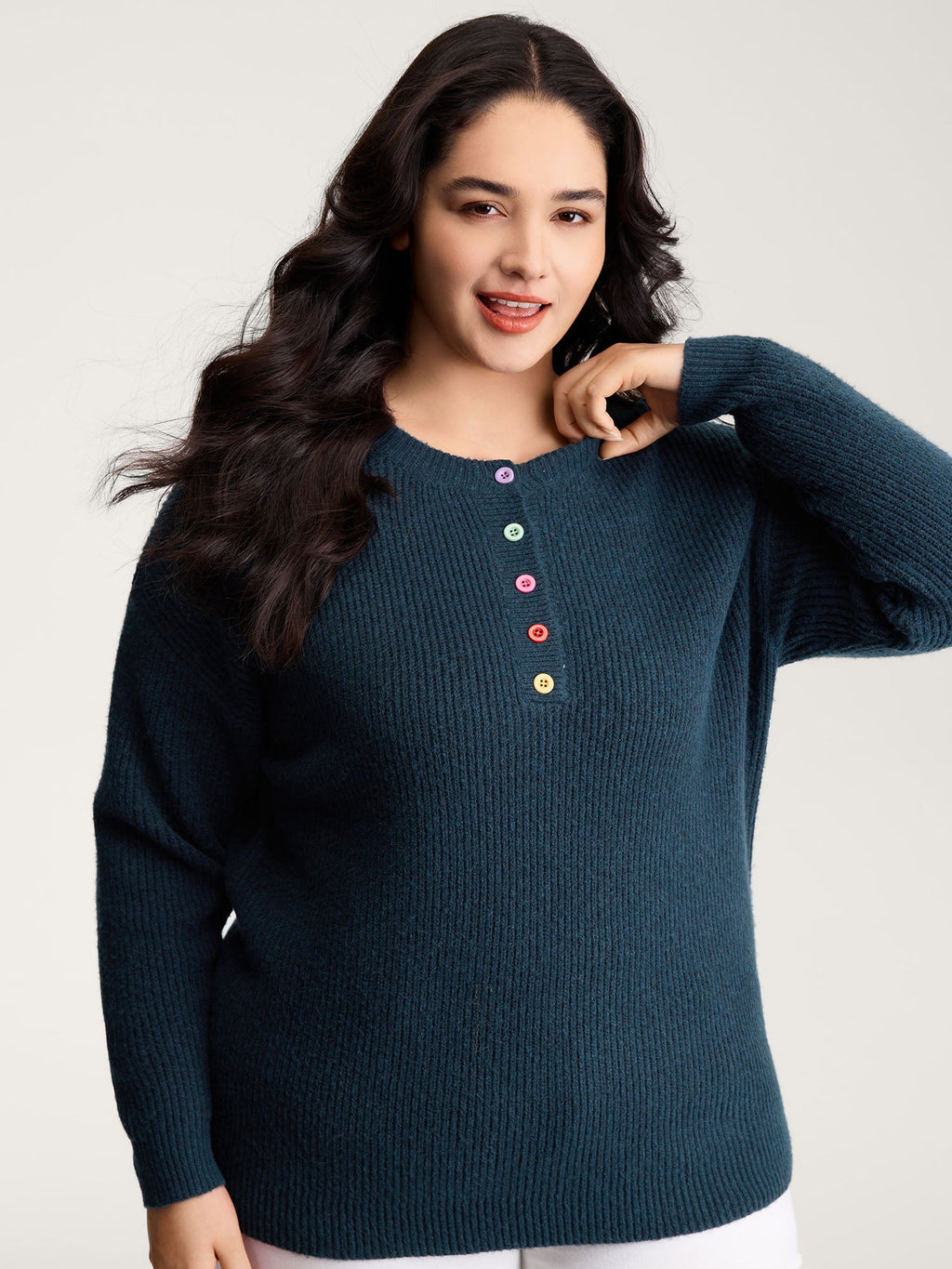 Supersoft Half-Button Placket Textured Solid Pullover