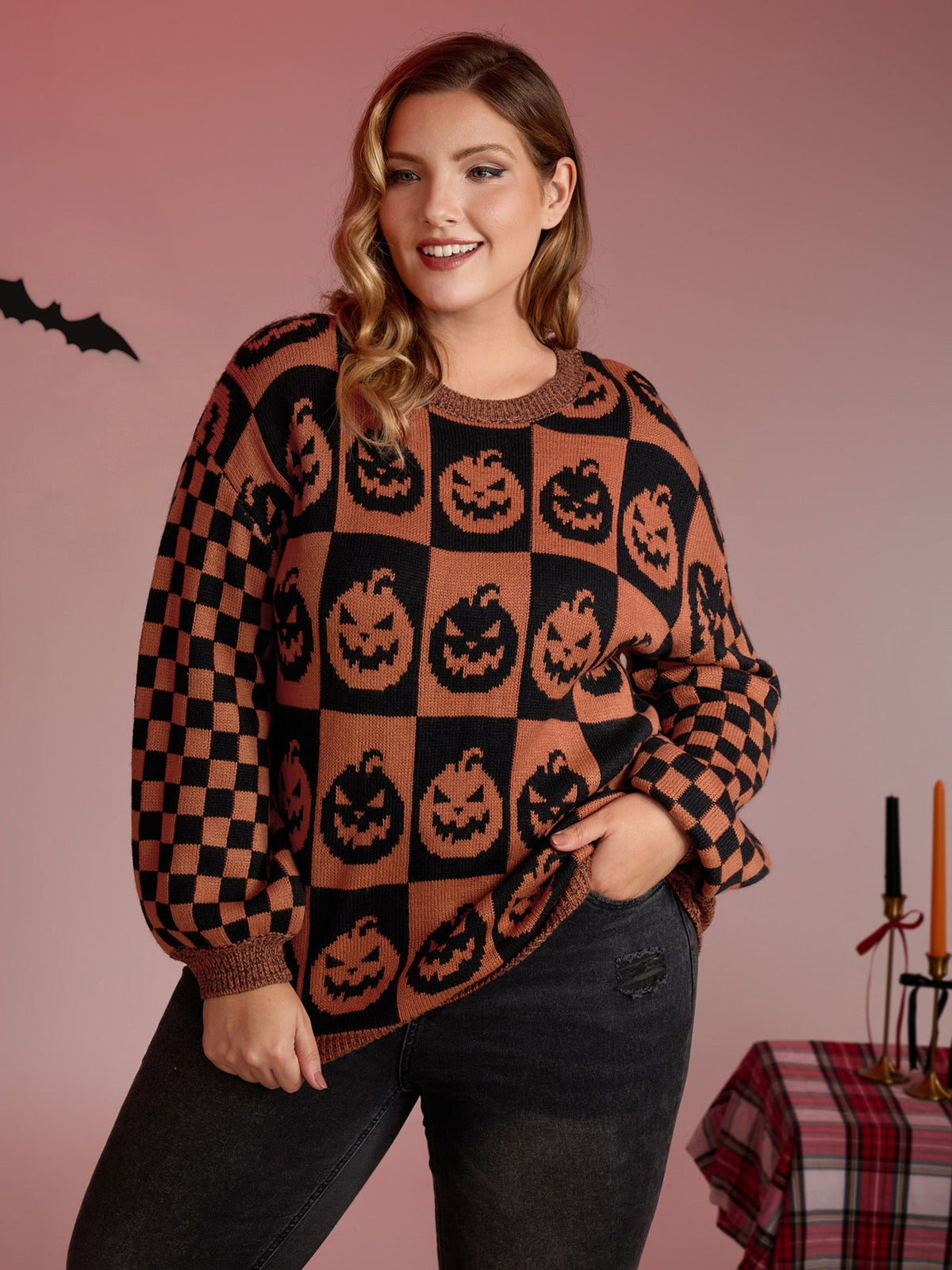 Creepy Pumpkins Jacquard Blended Yarn Pullover