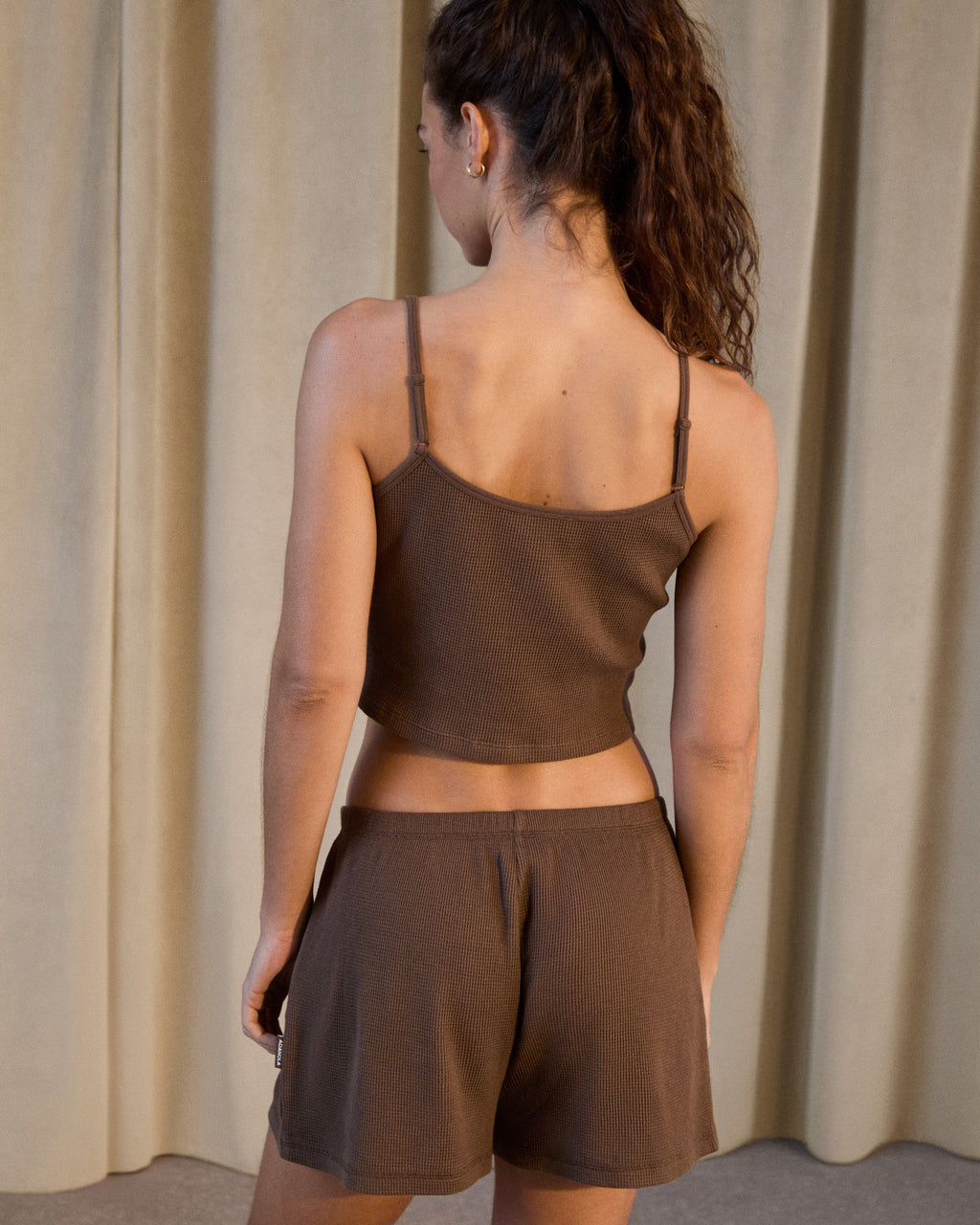 Waffle Cami Vest Top - Mocha Brown