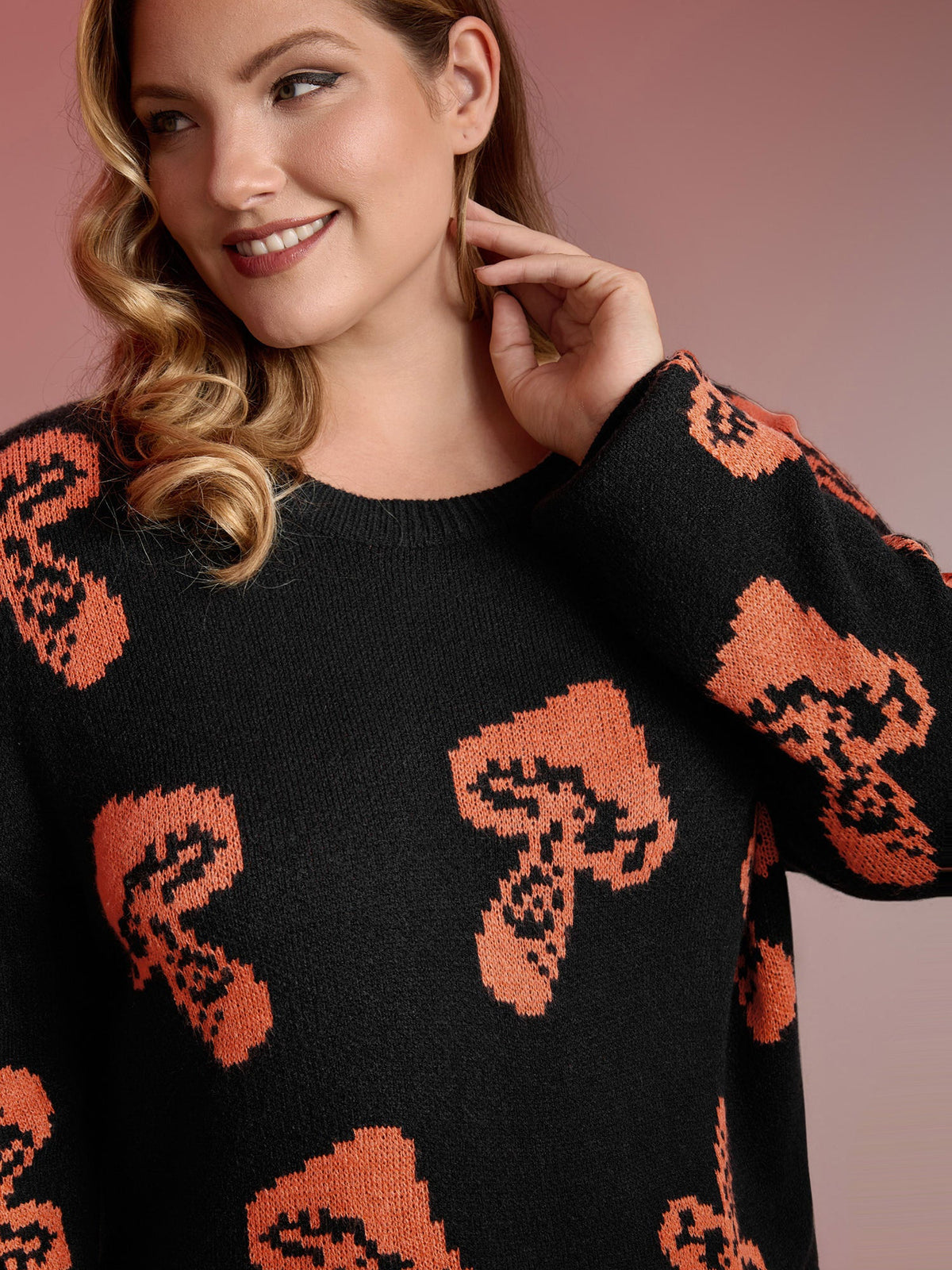 Halloween Mushroom Jacquard Print Pullover