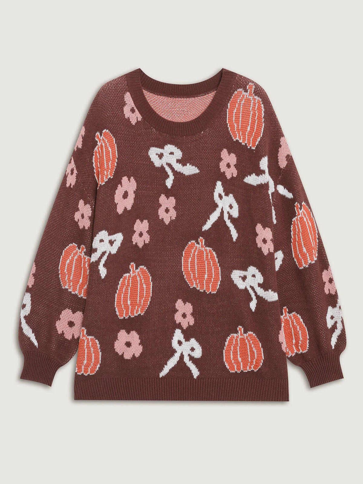 Pumpkin Print Ribbed Hem Pullover