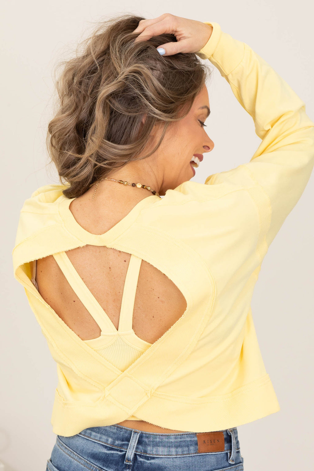 Pima Cotton Open Back Long Sleeve Knit Tees