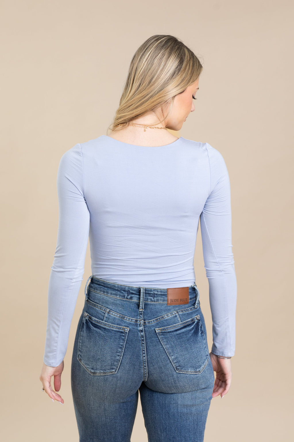 Double Layer Scoop Neck Long Sleeve Top