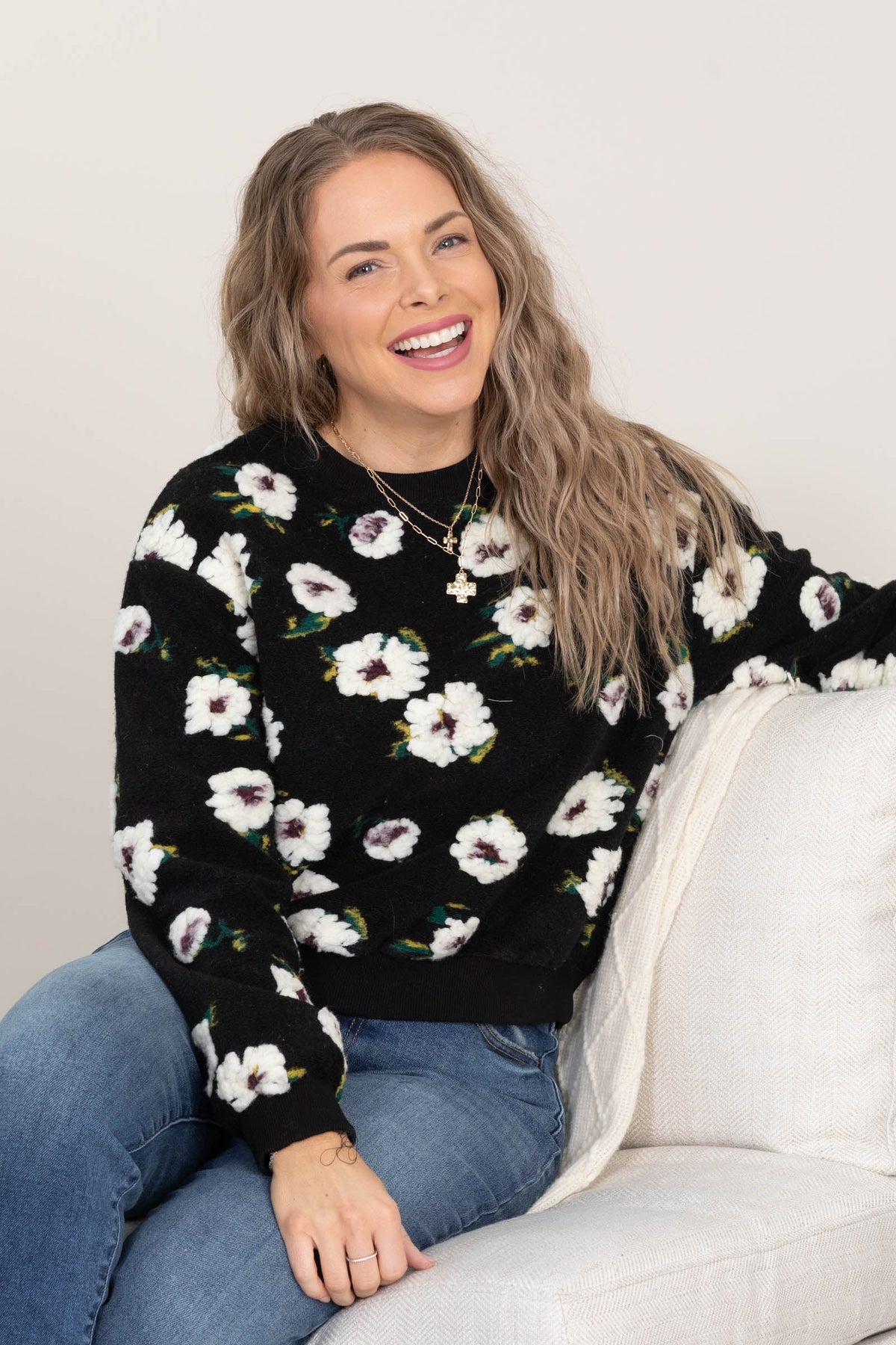 Black Floral Print Sweater