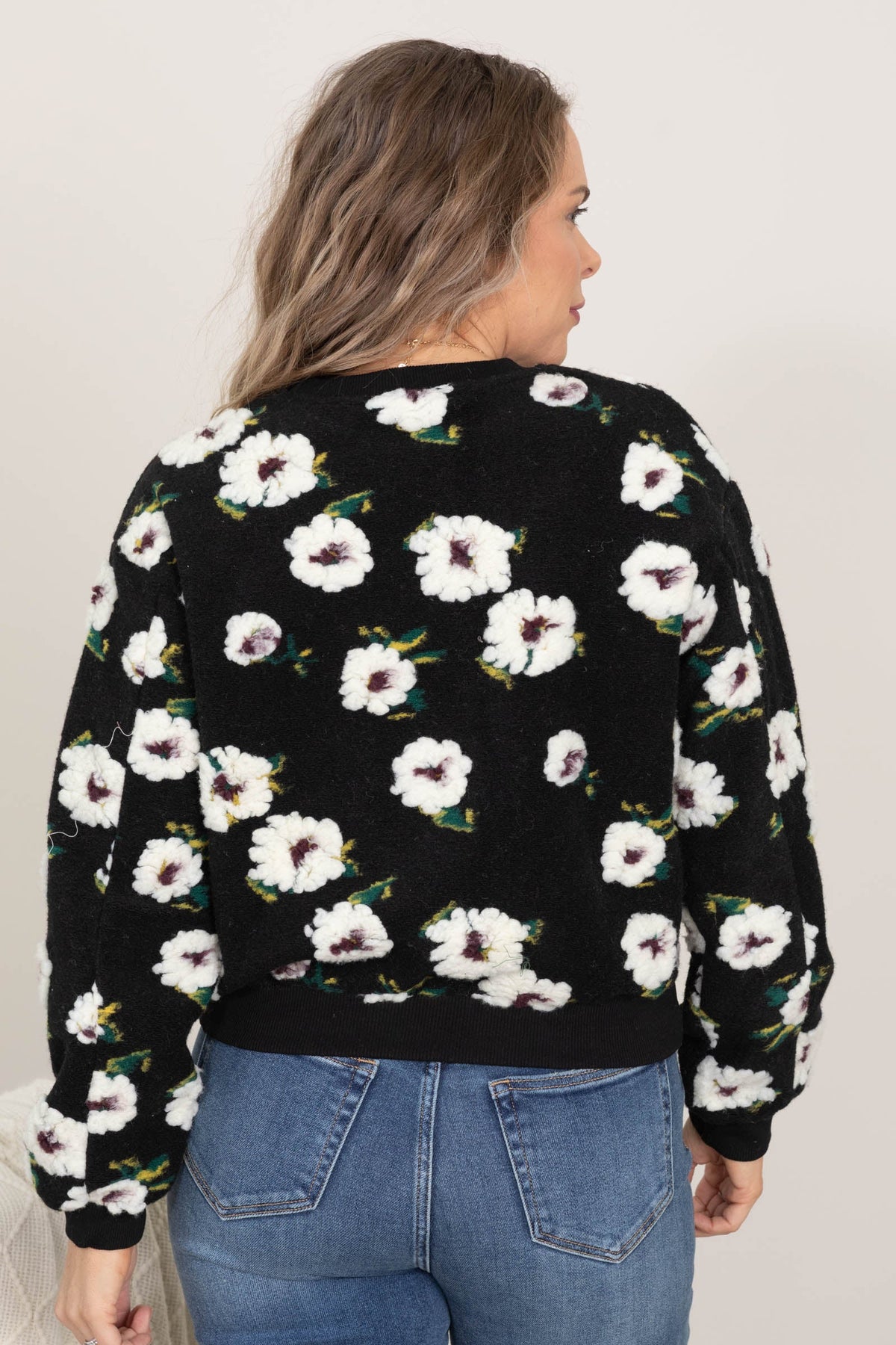 Black Floral Print Sweater