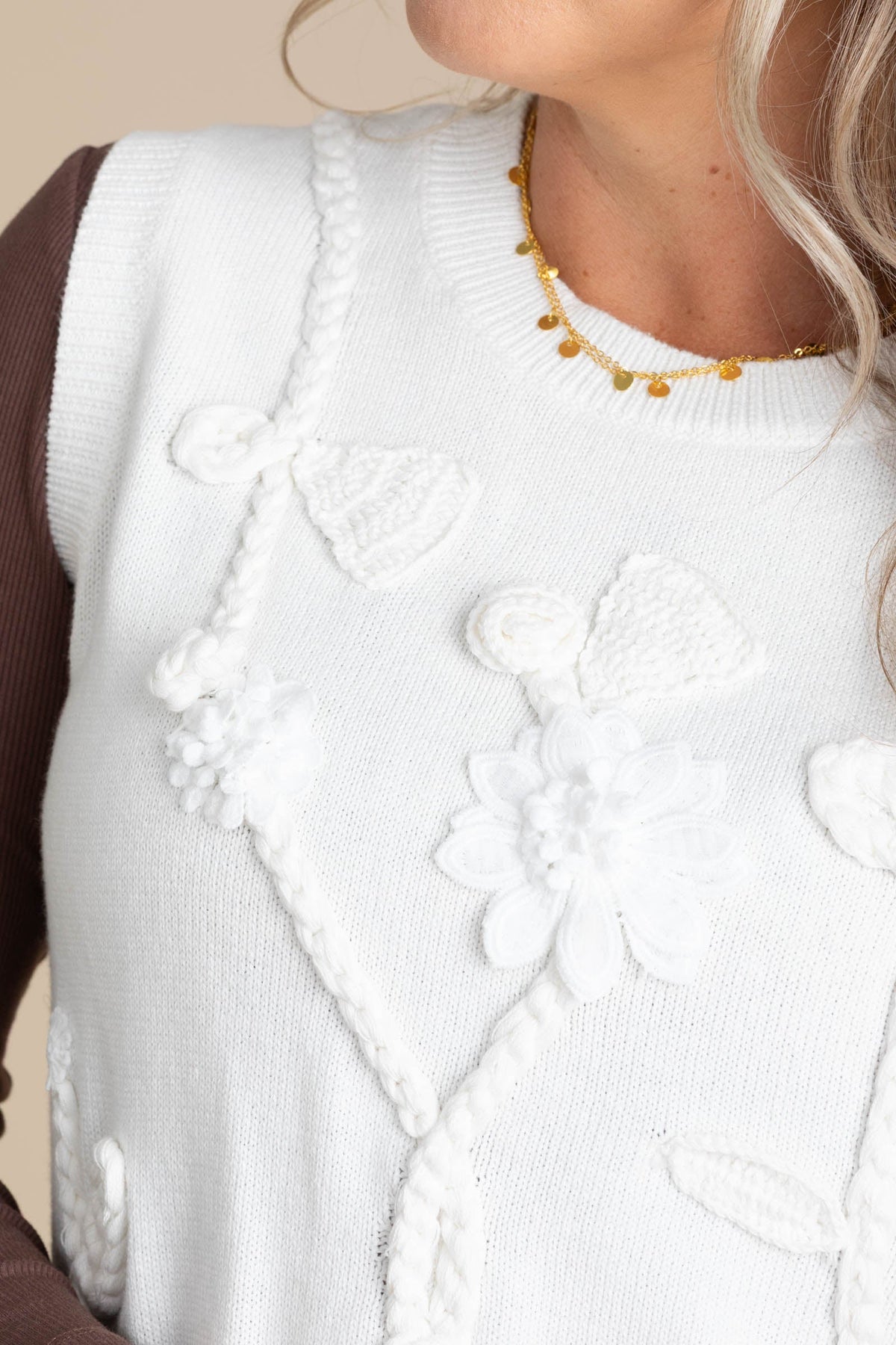Off White Floral Tank Sweater Top