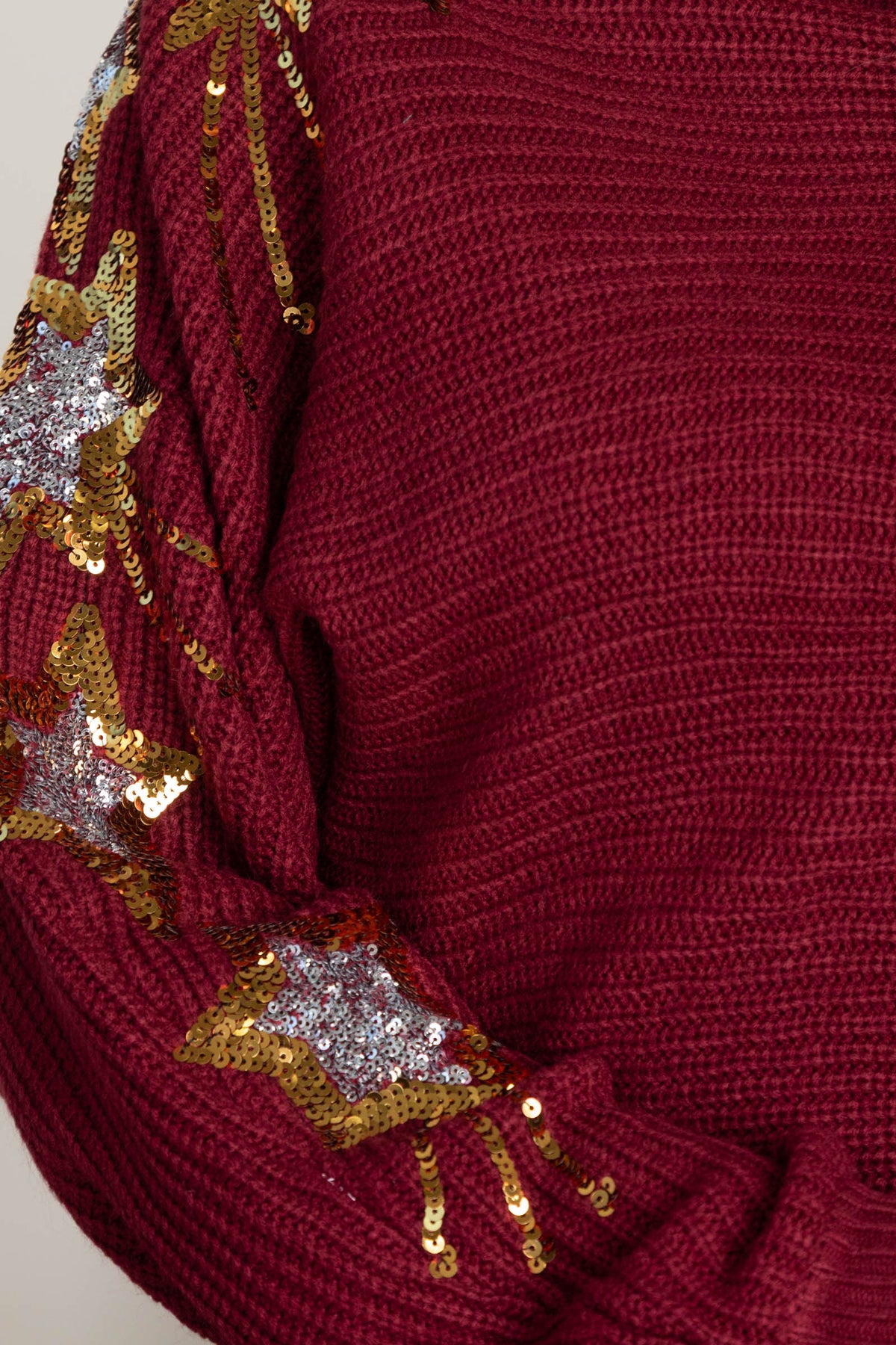 Sequins Embroidered Stars Mock Neck Sweater