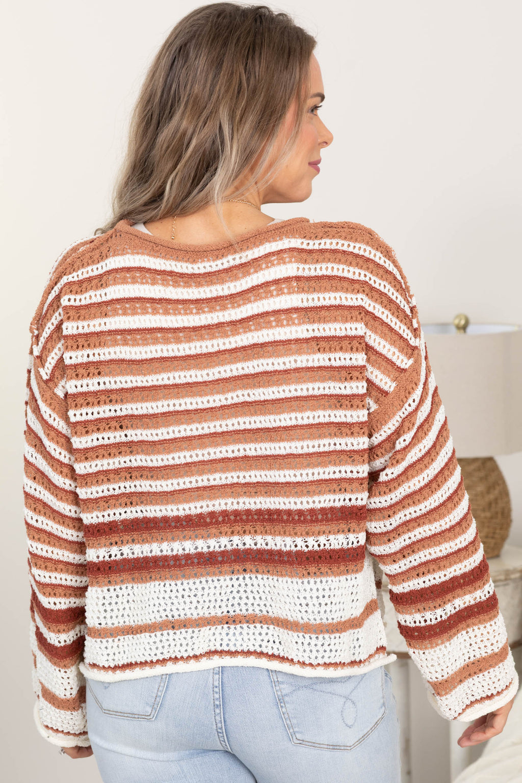 Sienna Striped Crochet Knit Long Sleeve Sweater