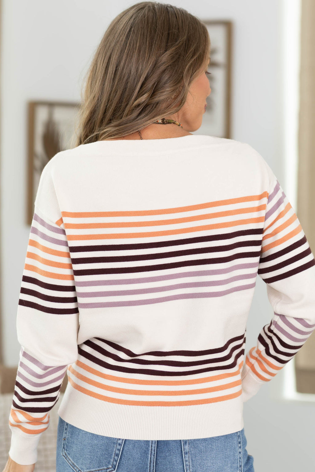 Staccato Multicolor Stripe Boat Neck Pullover Sweater