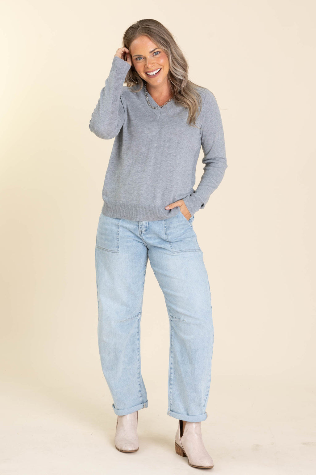 V-Neck Side Textured Knit Sweaters