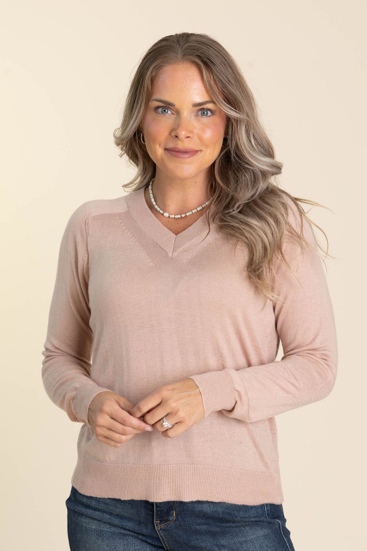 V-Neck Side Textured Knit Sweaters