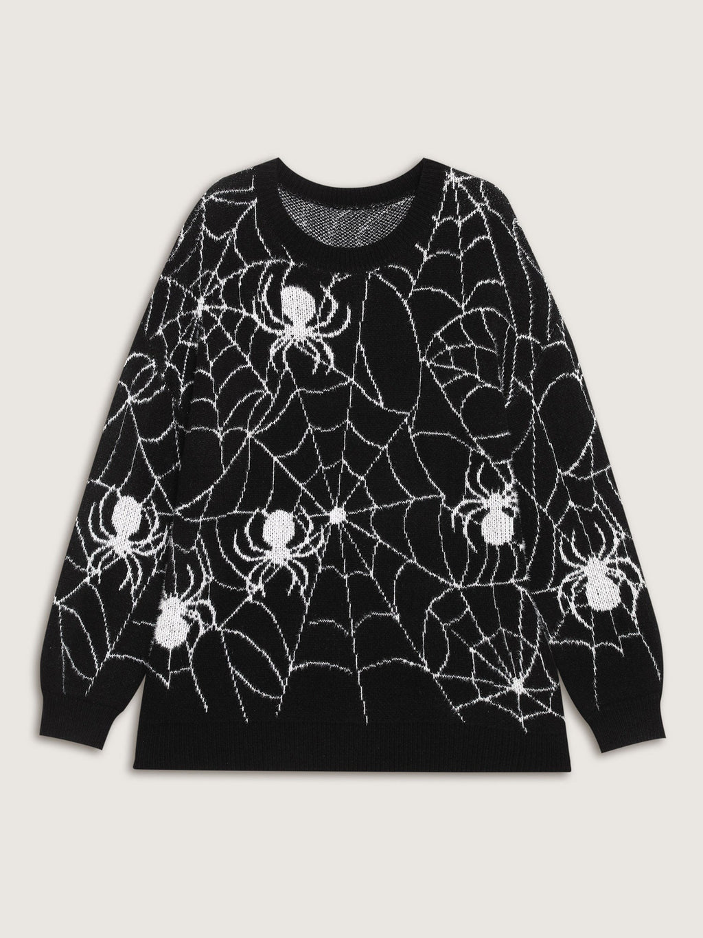Spiderweb Jacquard Print Ribbed Pullover