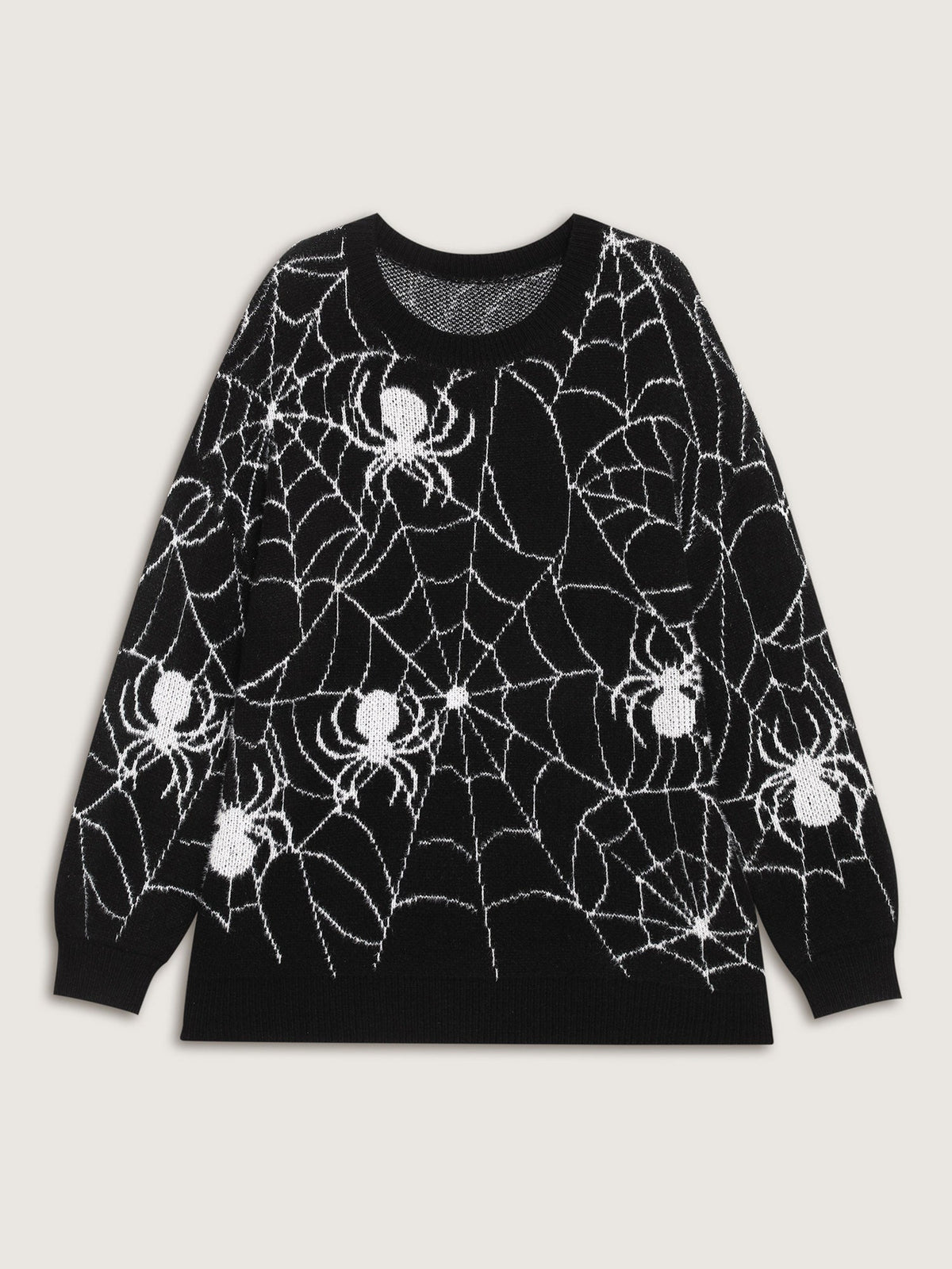 Spiderweb Jacquard Print Ribbed Pullover