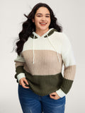 Colorblock Hooded Textured Pullover
