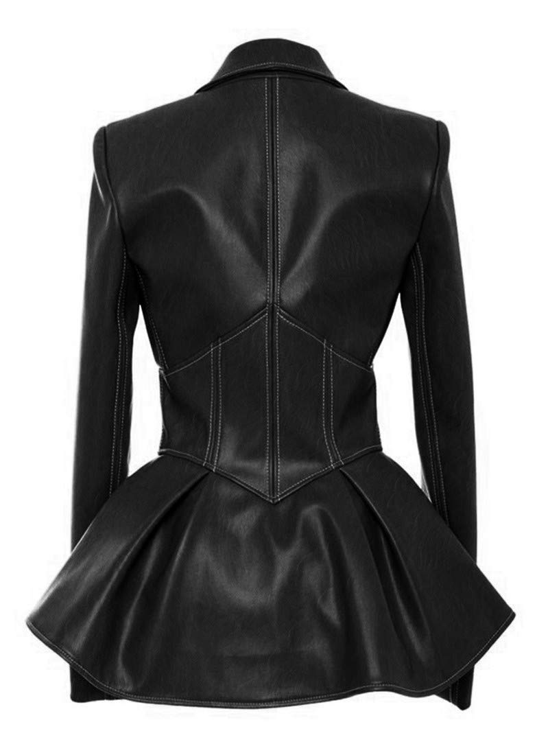 Women's Fashion Perfectly Shaping Zip Up Long Sleeves Faux Leather Biker Jacket Black LXL/L 885