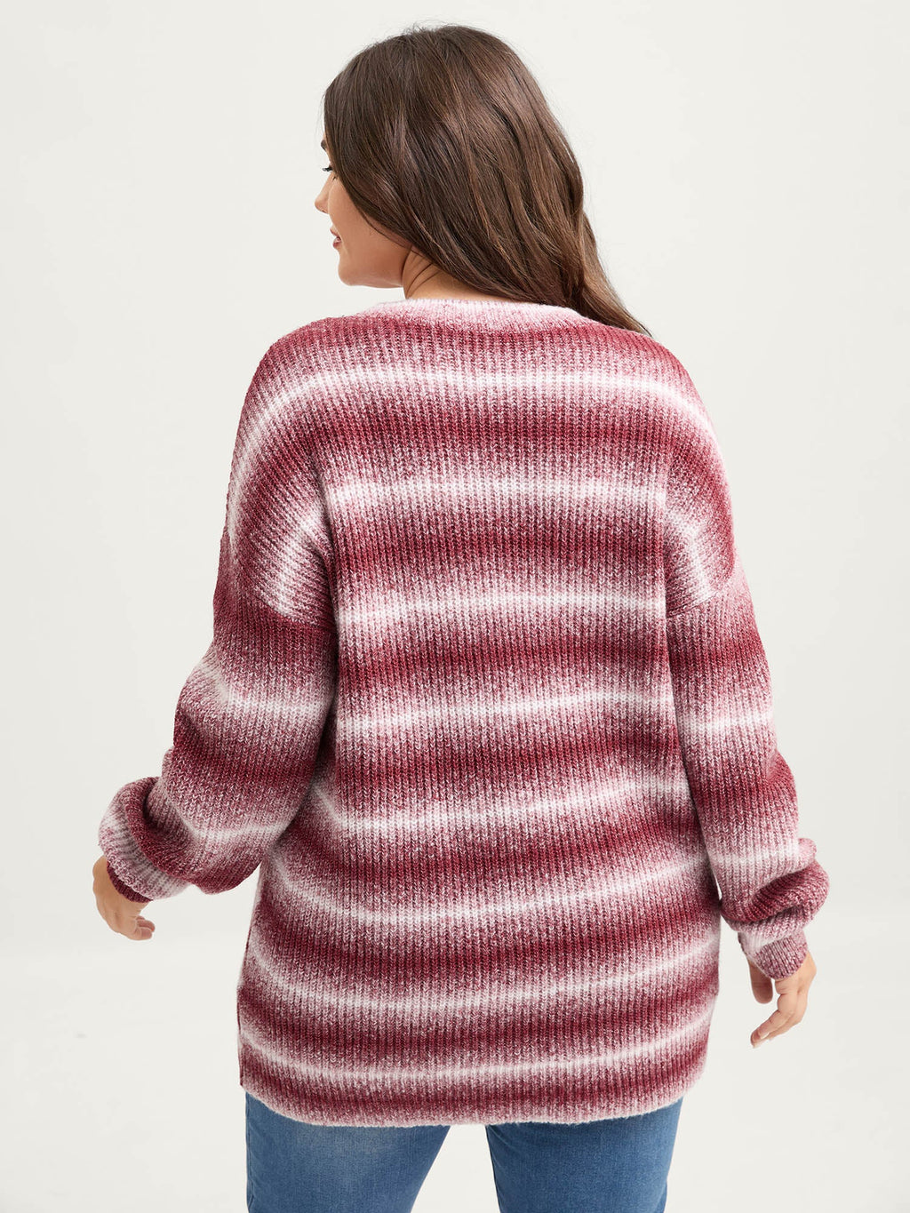 Ombre Tissue Textured Round Neck Pullover