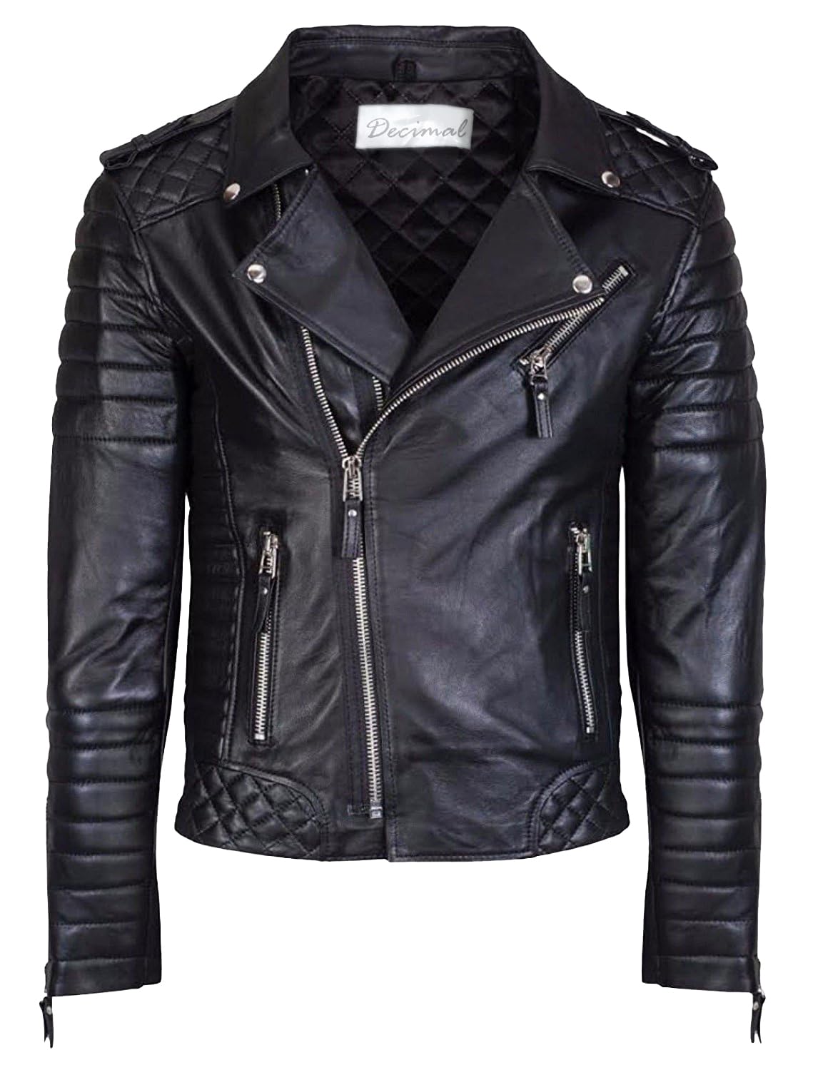 DECIMAL Men's Black REAL Lambskin Leather Biker Jacket VINTAGE GENUINE MOTORCYCLE JACKETS FOR MEN (US. Alpha. Medium. Regular. Regular. C BLACK)