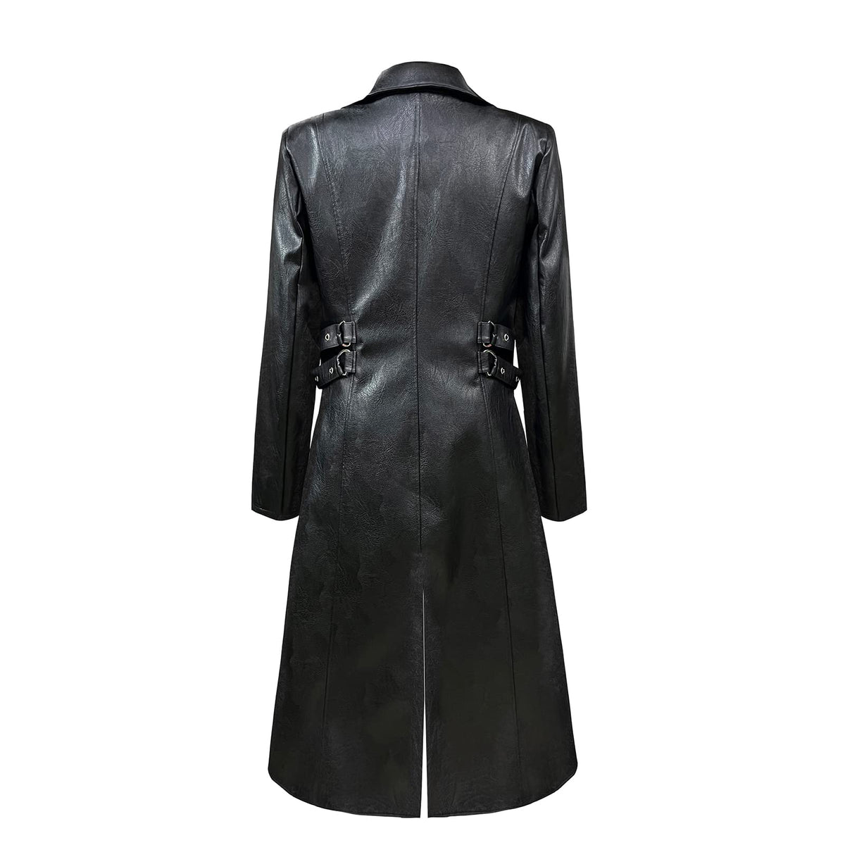 TZMAPU Men's Faux Leather Motorcycle Trench Coat Black Long Punk Jacket (Black .Medium)