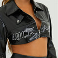 Sup-Coente Goth Leather Crop Top Jacket For Women Gothic Punk Short Cropped Black Motorcycle Biker Moto Jacket Zip Up