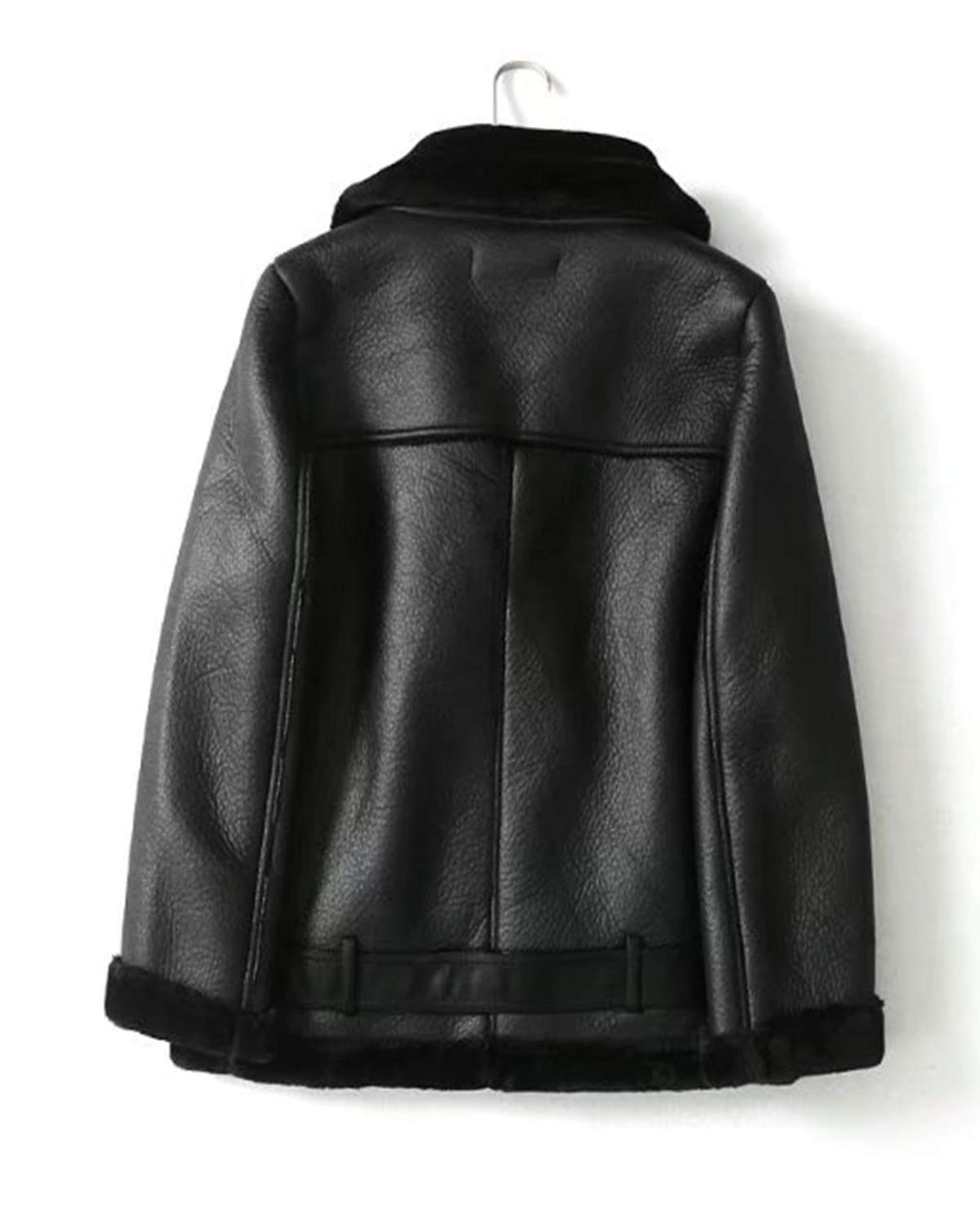 LY VAREY LIN Women's Faux Shearing Moto Jacket Thick Lined Parka Winter Shearling Coat Leather Jacket (L. Black)